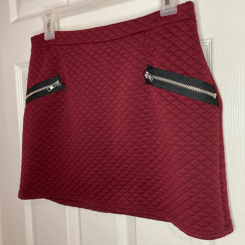 Red Wine Quilted Mini Skirt
